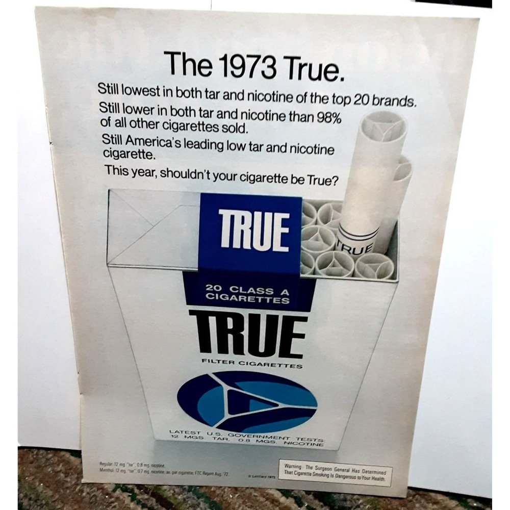 1973 True Filter Cigarettes Print Ad vintage 70s